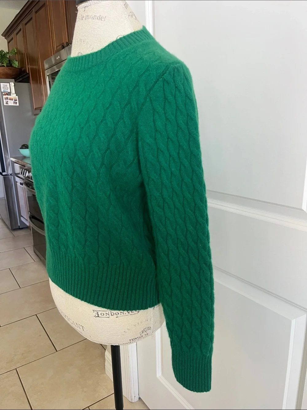 NWOT j.Crew cashmere cableknit crewneck jungle green ribbed sweater XL
